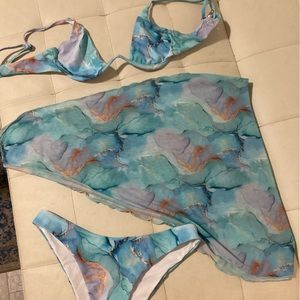 BRAND NEW 3 Piece Watercolor Shein Bikini Set